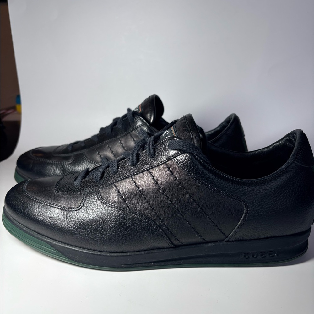 Gucci Black Leather Men's Sneakers men's size 10 - Picture 3 of 14